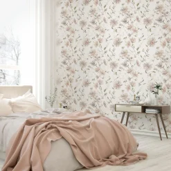 Vliestapete Blumen Blätter Weiß Beige Grün 89024