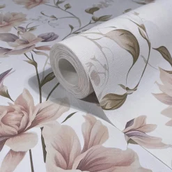 Vliestapete Blumen Blätter Weiß Beige Grün 89024