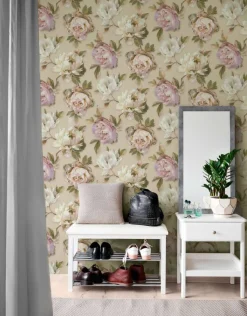 Vliestapete Blumen Floral Beige Weiß Rosa 39608-1