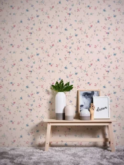 Vliestapete Blumen Floral Creme Grün Rosa Blau 39071-1