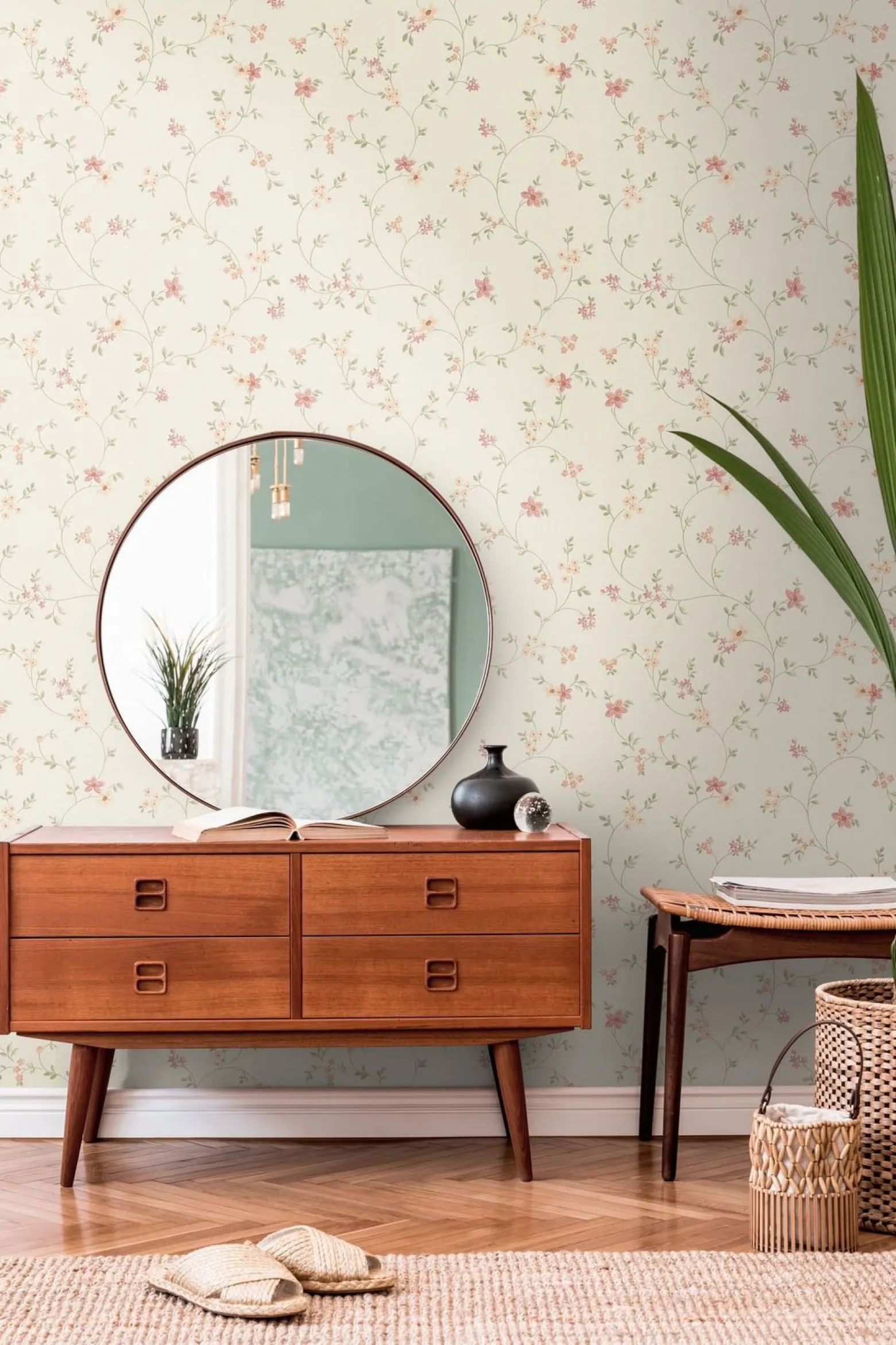 Vliestapete Blumen Floral Creme Grün Rosa Gelb 93770-1