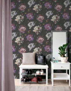 Vliestapete Blumen Floral Schwarz Weiß Lila 39609-1