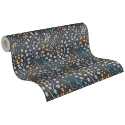Vliestapete Blumen Floral Schwarz Grau Metallic 38847-4