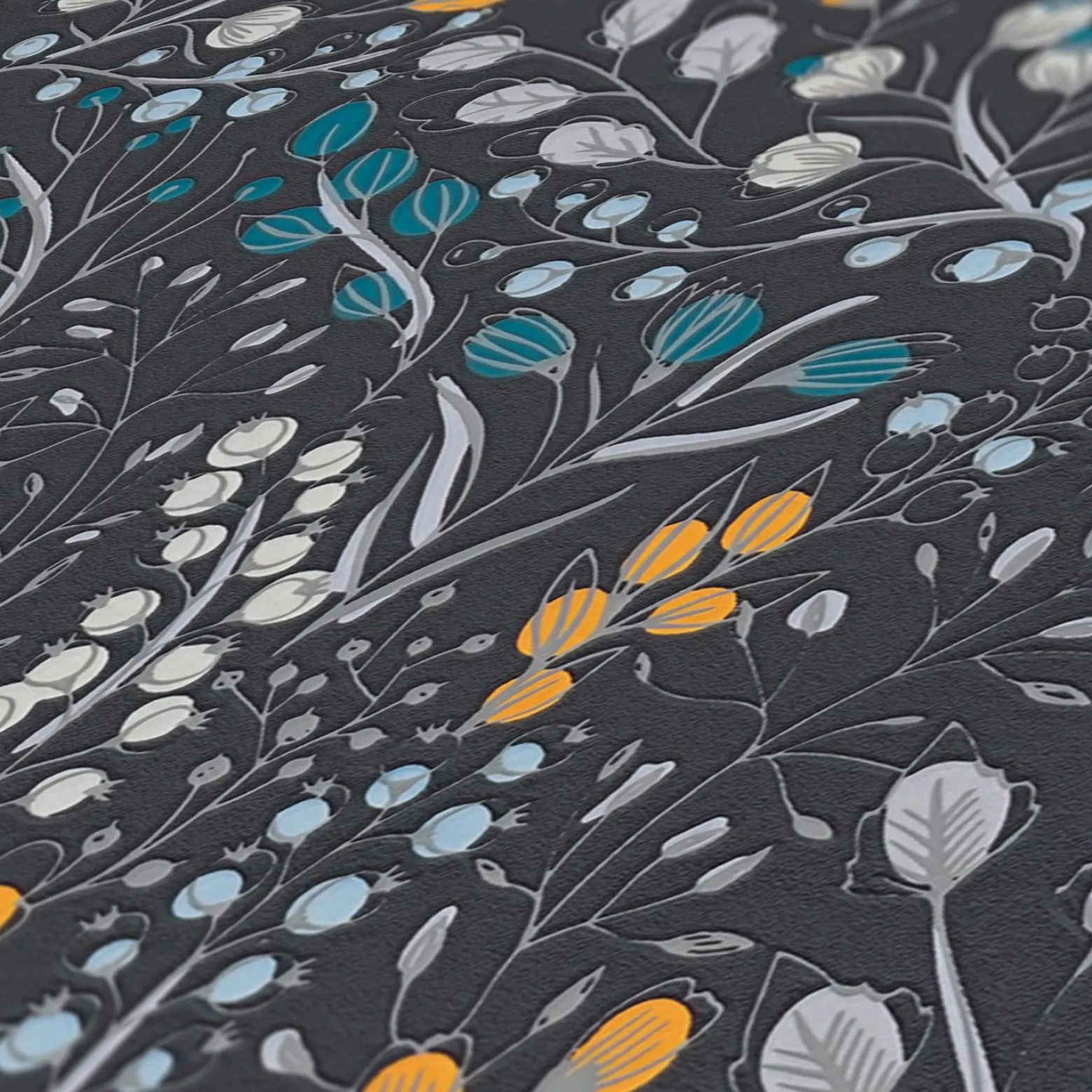 Vliestapete Blumen Floral Schwarz Grau Metallic 38847-4