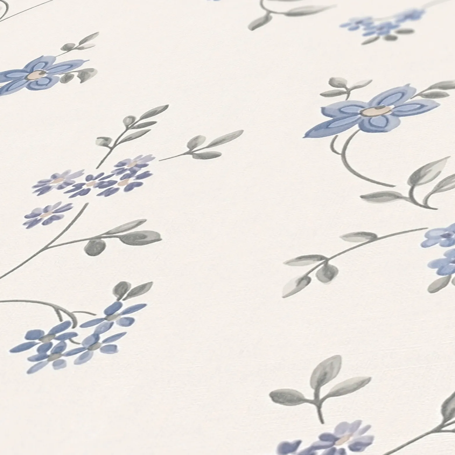 Vliestapete Blumen Floral Weiß Blau Grau 39071-3