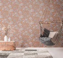 Vliestapete Blumen Grafik Floral Braun Blau 39117-3