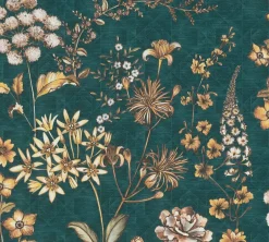 Vliestapete Blumen Grafik Petrol Gelb Braun 39117-4