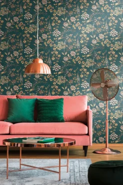 Vliestapete Blumen Grafik Petrol Gelb Braun 39117-4