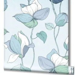 Vliestapete Blumen Illustration Blau Grün Weiß 47473