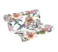 Vliestapete Blumen Kolibri Floral weiß bunt 37701-1