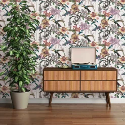 Vliestapete Blumen Kolibri Floral weiß bunt 37701-1