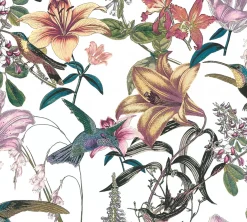 Vliestapete Blumen Kolibri Floral weiß bunt 37701-1