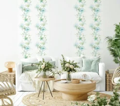 Vliestapete Blumen Natur Floral Weiß Grün Blau 81624