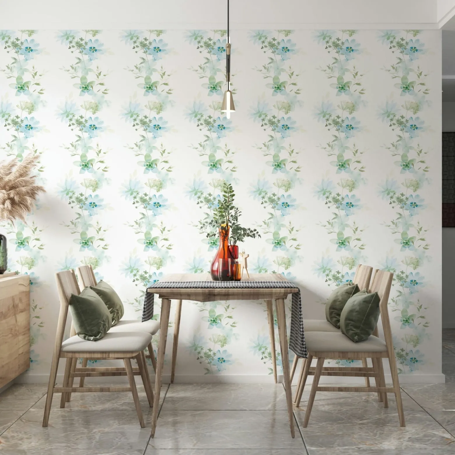 Vliestapete Blumen Natur Floral Weiß Grün Blau 81624