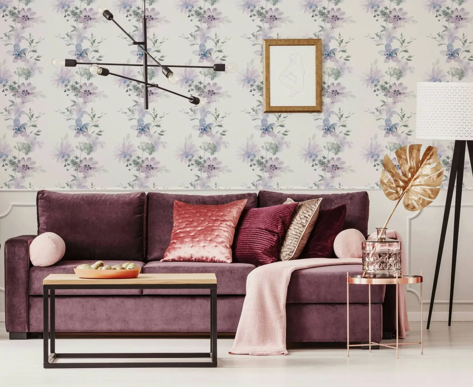 Vliestapete Blumen Natur Floral Weiß Lila Blau 81625
