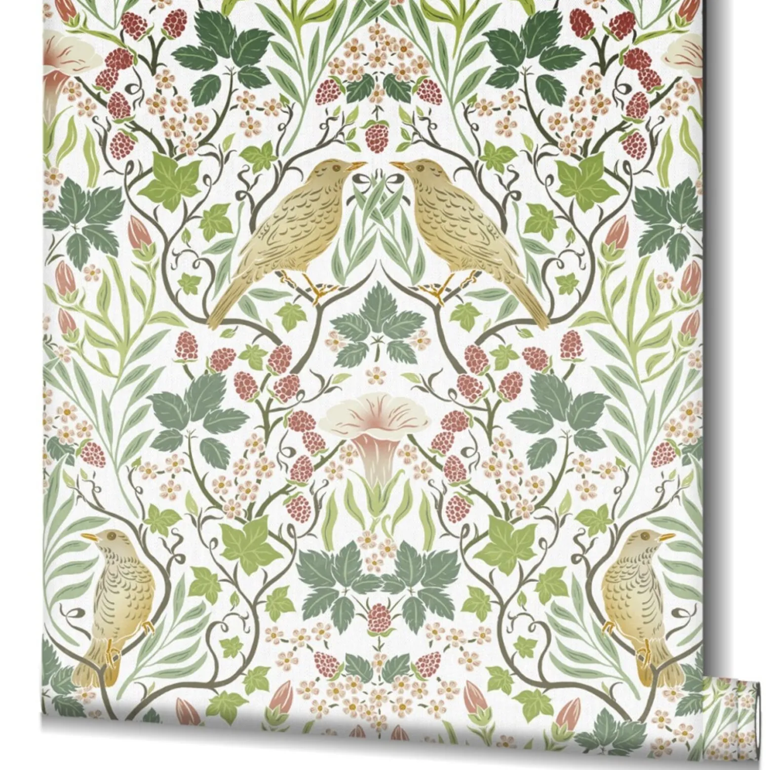 Vliestapete Blumen Ornamente Weiß Grün Rot 47620