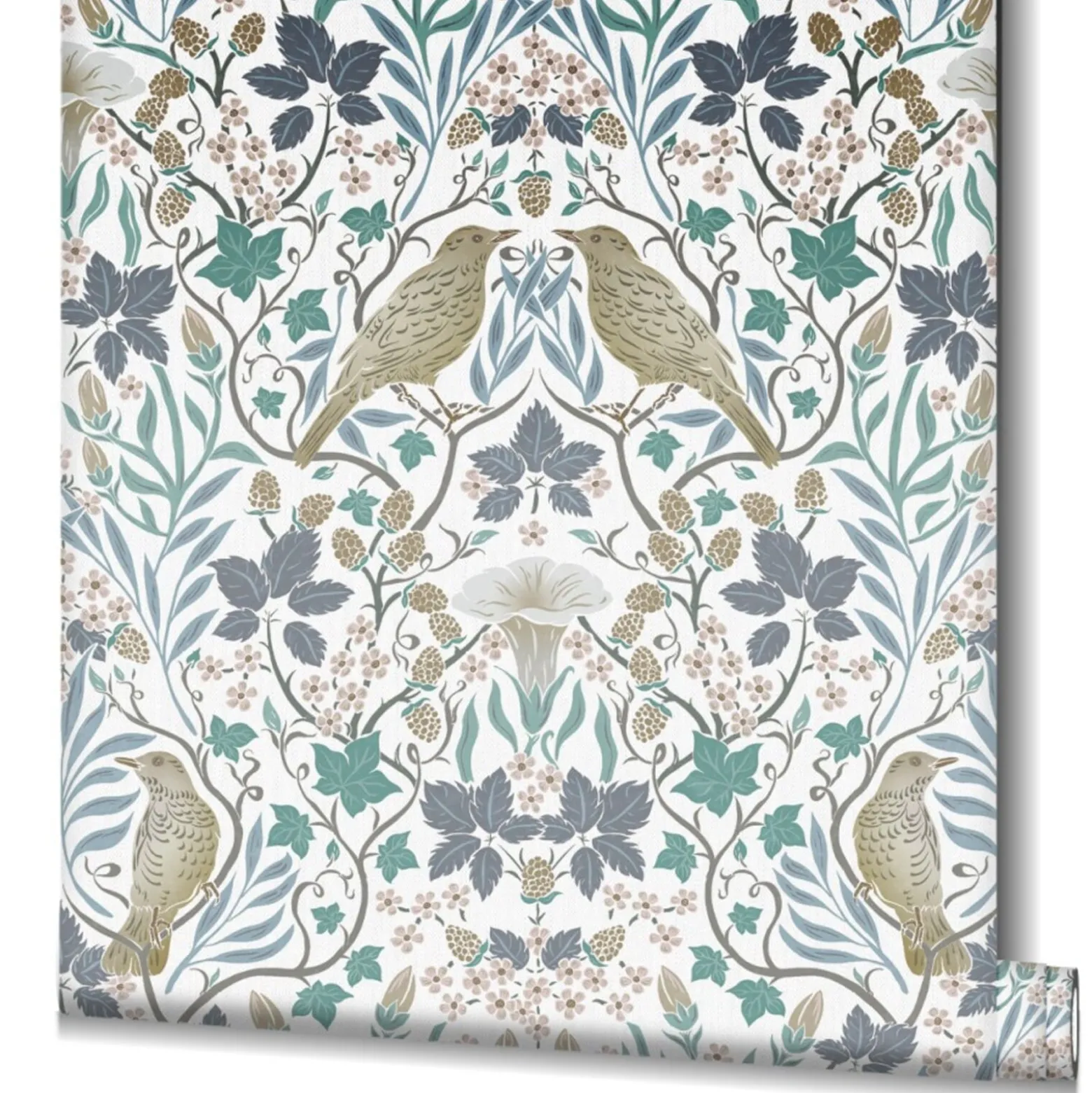 Vliestapete Blumen Ornamente Weiß Türkis 47619