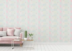 Vliestapete Blumen Patchwork Karo Blau Weiß Rosa