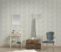 Vliestapete Blumen Patchwork Karo Blau Grau Weiß 39066-4