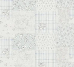 Vliestapete Blumen Patchwork Karo Blau Grau Weiß 39066-4