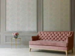 Vliestapete Blumen Patchwork Karo Rosa Grau Weiß