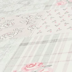 Vliestapete Blumen Patchwork Karo Rosa Grau Weiß