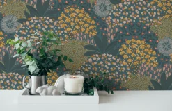 Vliestapete Blumen Petrol Gelb Nara 38740-4 AS Creation