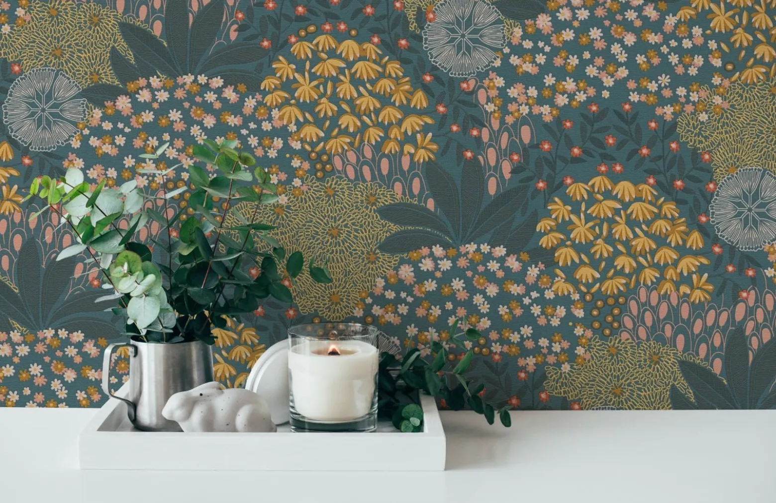Vliestapete Blumen Petrol Gelb Nara 38740-4 AS Creation