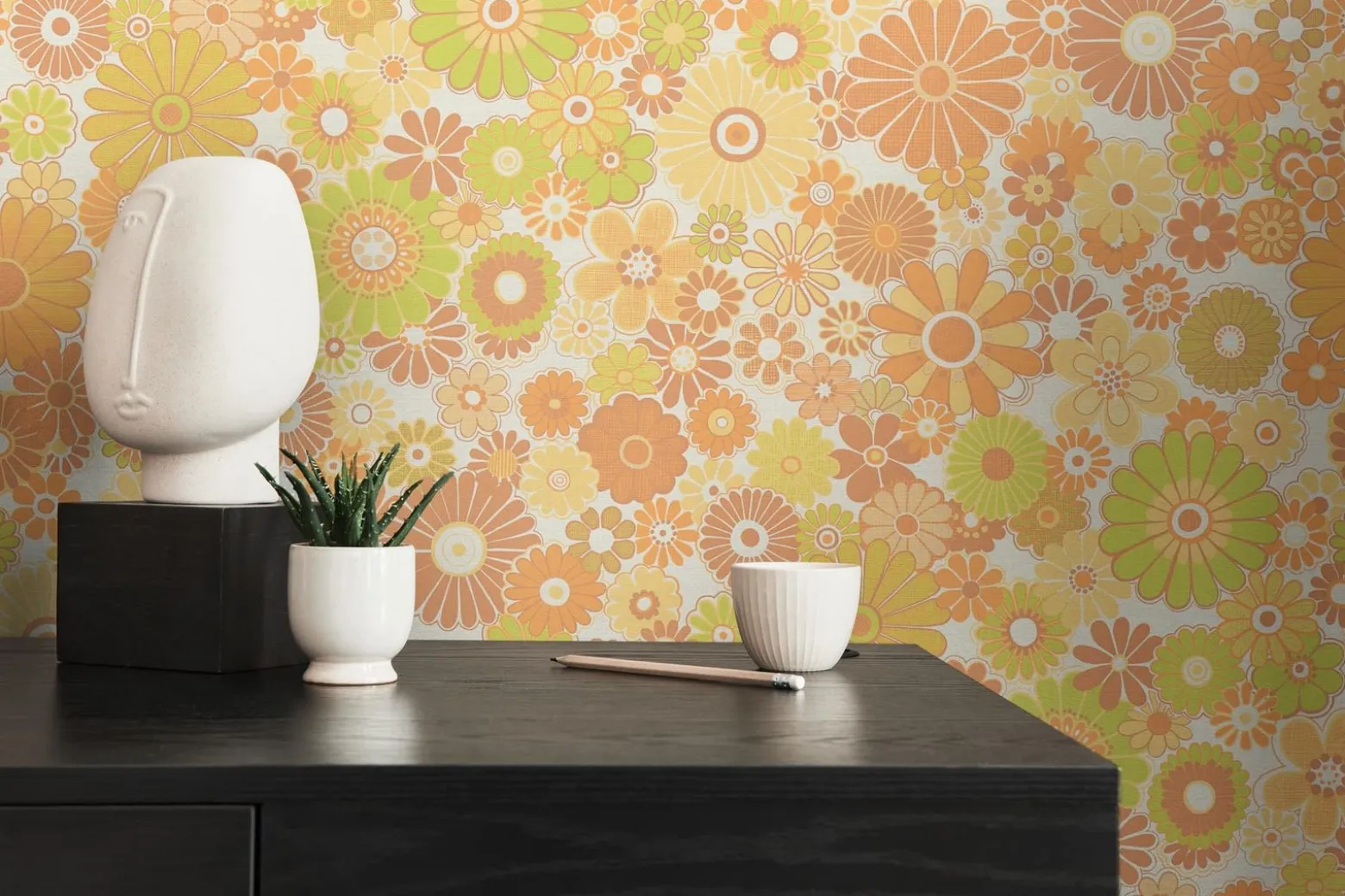 Vliestapete Blumen Retro Floral Orange Grün 39535-5