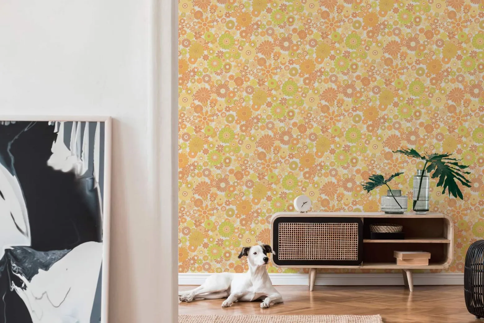 Vliestapete Blumen Retro Floral Orange Grün 39535-5