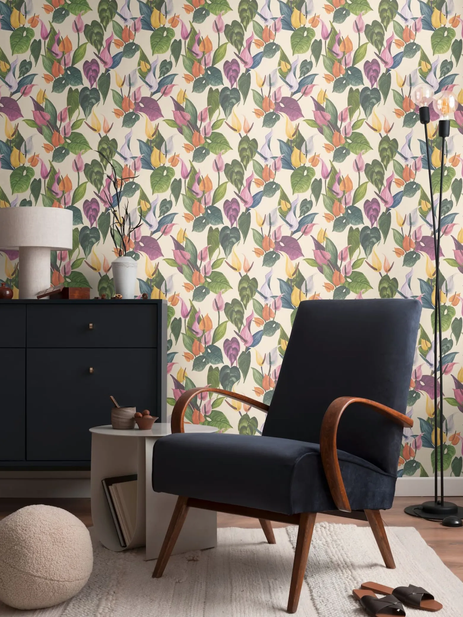 Vliestapete Blumen Tropisch Creme Grün 78210-1