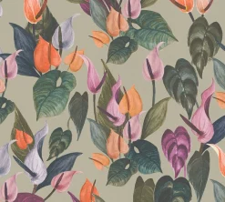 Vliestapete Blumen Tropisch Grün Lila 78210-2