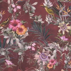 Vliestapete Blumen Vögel Floral rot bunt 38178-5