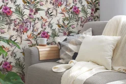 Vliestapete Blumen Vögel Floral creme bunt 38178-6