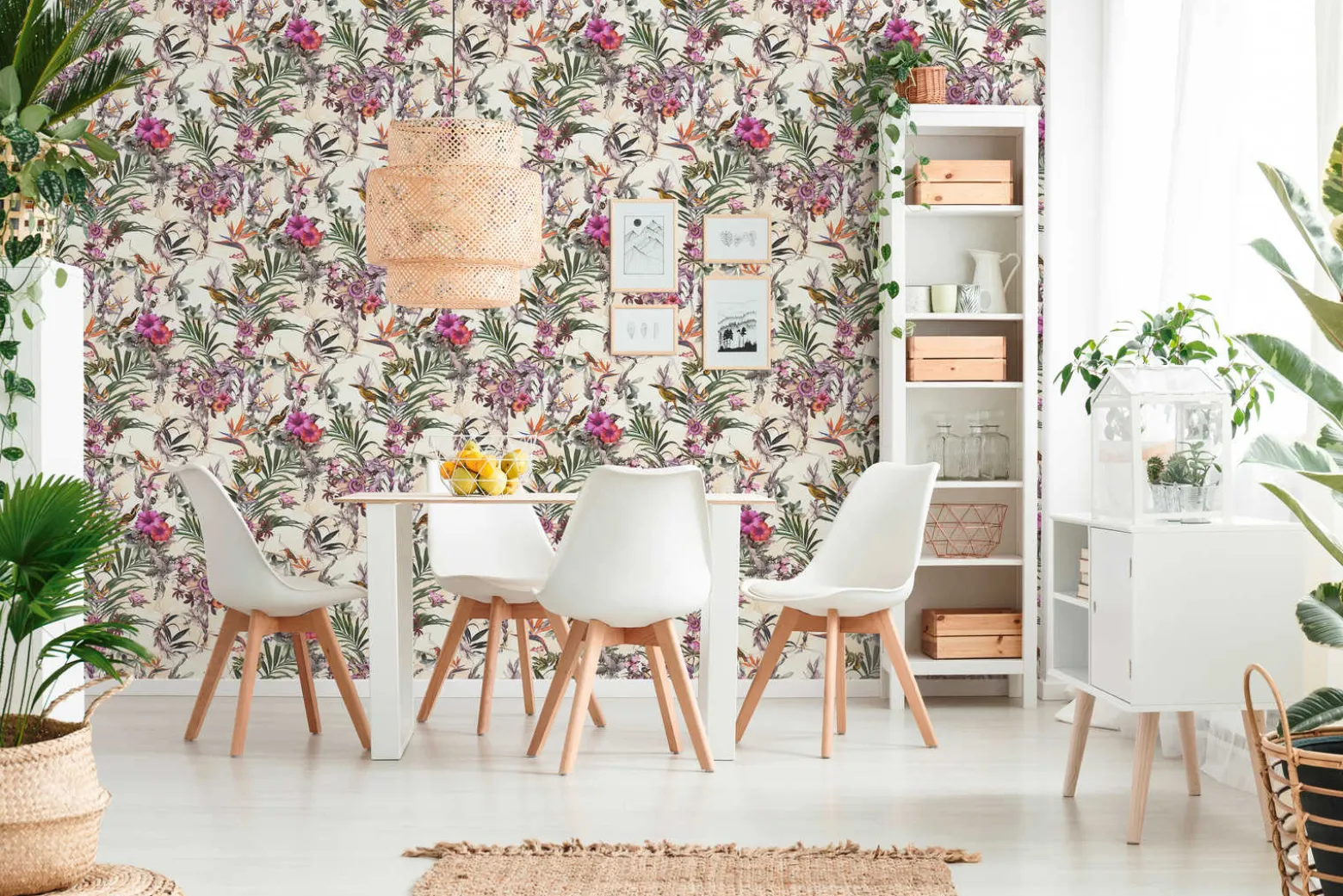 Vliestapete Blumen Vögel Floral creme bunt 38178-6