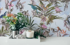 Vliestapete Blumen Vögel Floral blau bunt 38178-4