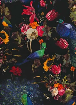 Vliestapete Blumen Vogel schwarz bunt Instawalls 6371-15
