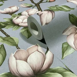Vliestapete Blumen Zweige Blau Lila Grün 89036
