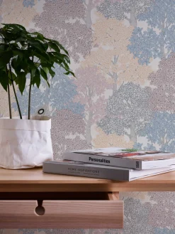 Vliestapete Bäume Blätter grau rot blau 37753-4