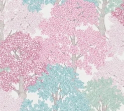 Vliestapete Bäume Blätter weiß pink blau 37753-5