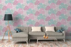 Vliestapete Bäume Blätter weiß pink blau 37753-5