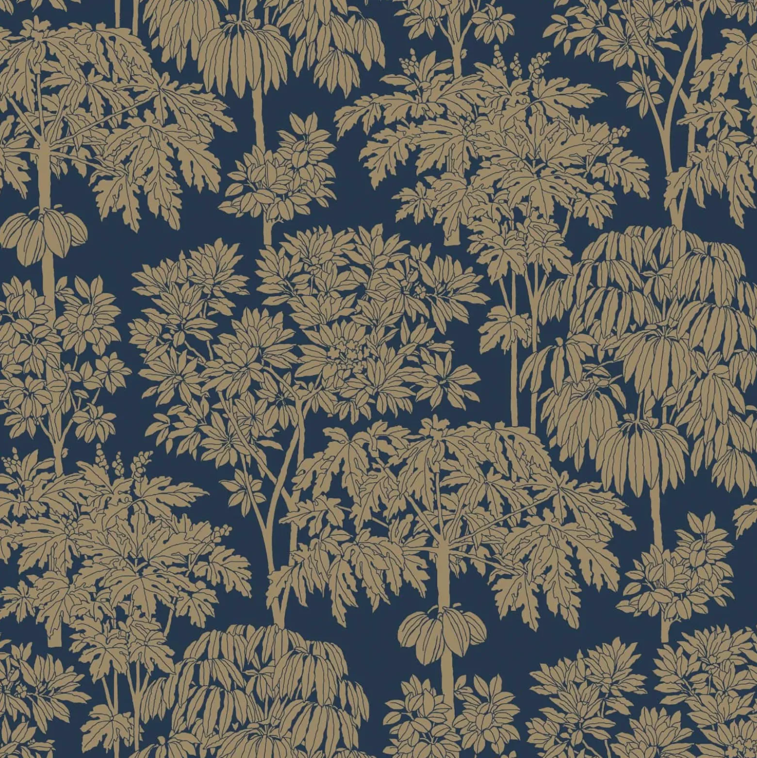 Vliestapete Bäume Tropen Blau Gold Metallic A63404