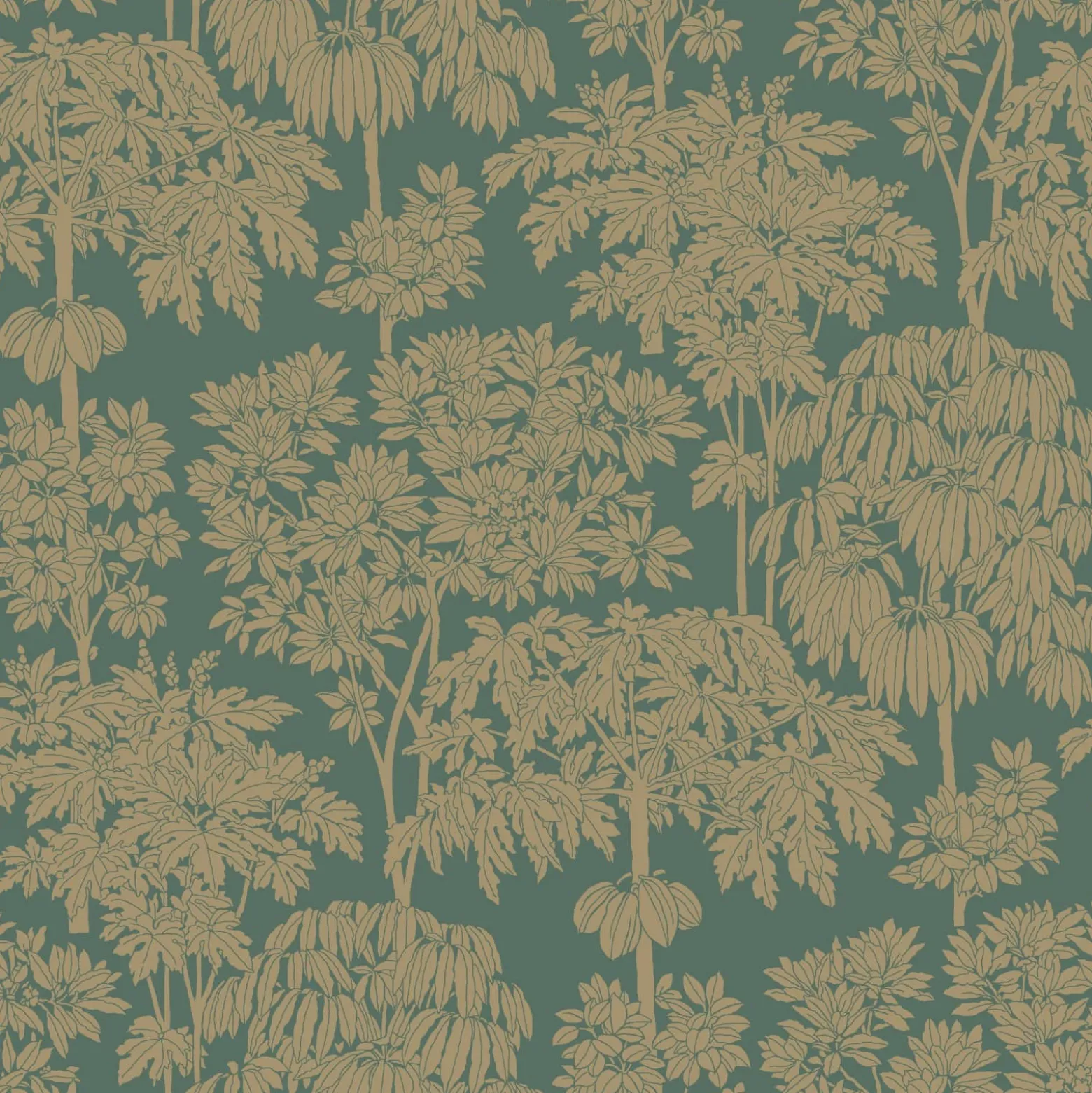 Vliestapete Bäume Tropen Grün Gold Metallic A63403