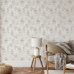 Vliestapete Bäume Wald Creme Beige Grau 10557-37