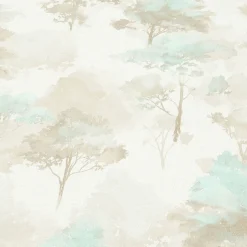 Vliestapete Bäume Wald Creme Braun Blau 10557-02
