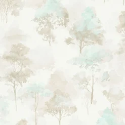 Vliestapete Bäume Wald Creme Braun Blau 10557-02