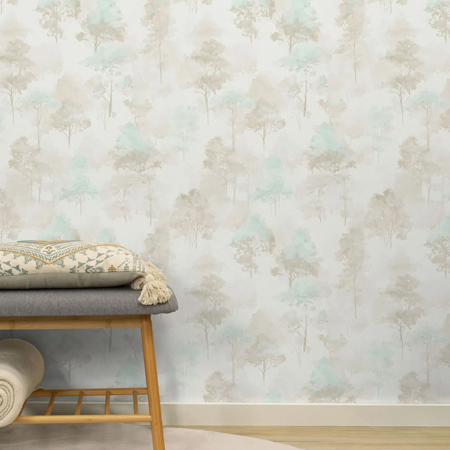 Vliestapete Bäume Wald Creme Braun Blau 10557-02
