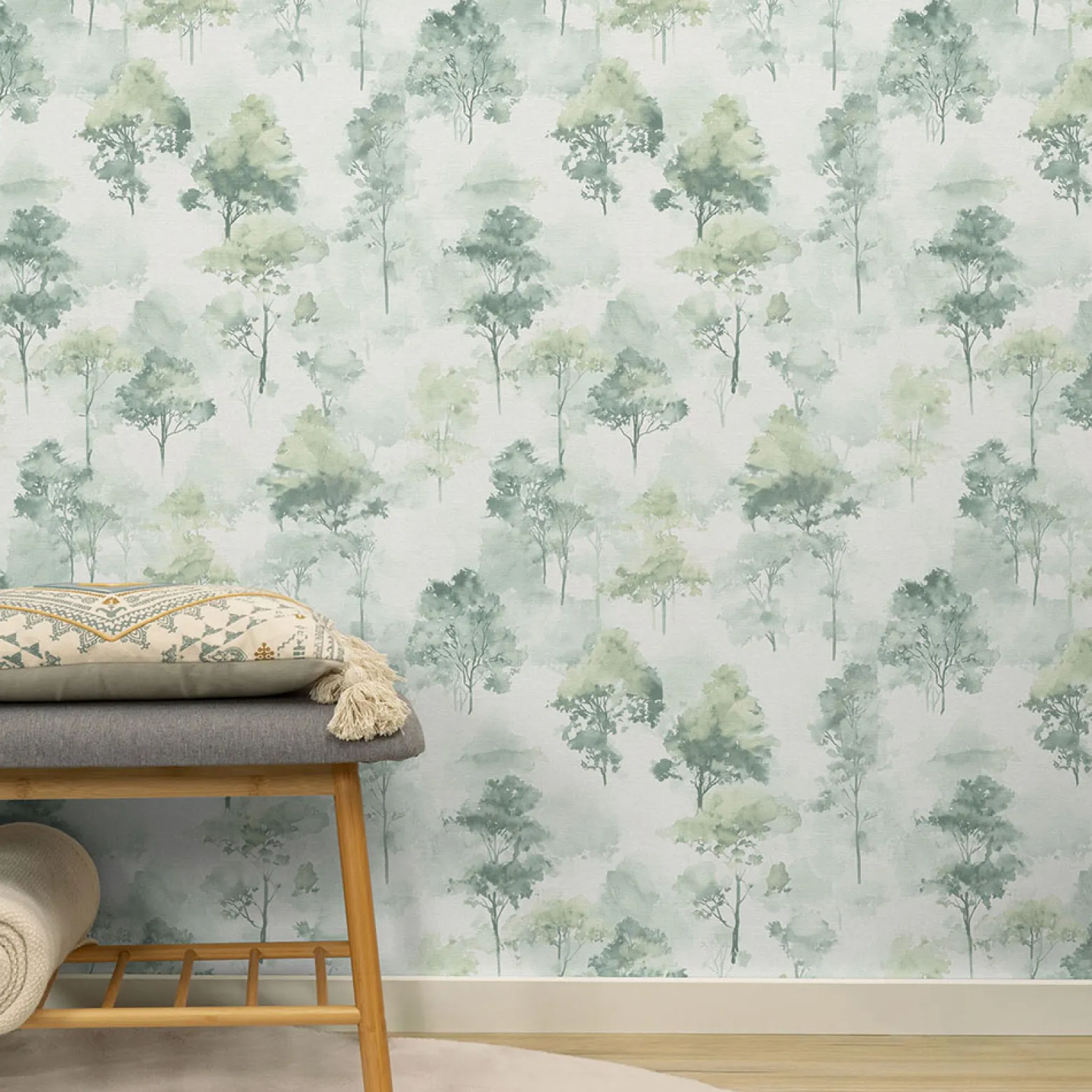 Vliestapete Bäume Wald Creme Dunkelgrün 10557-07