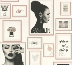 Vliestapete Collage Fashion weiß rosa 36918-3