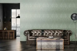 Vliestapete Damast-Design grau-grün silber 38708-1
